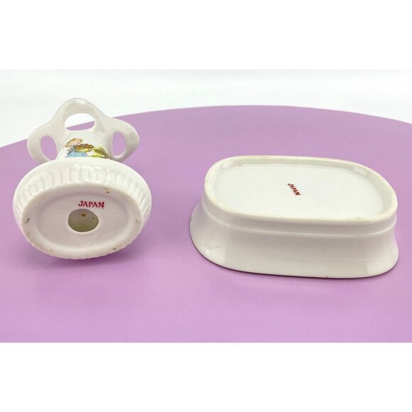 Vintage 80s bathroom 2 pieces set, toothbrush holder, soap holder, porcelain - Picture 7 of 10